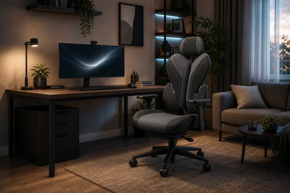 Крісло Aerocool у домашній робочій зоні для відеодзвінків