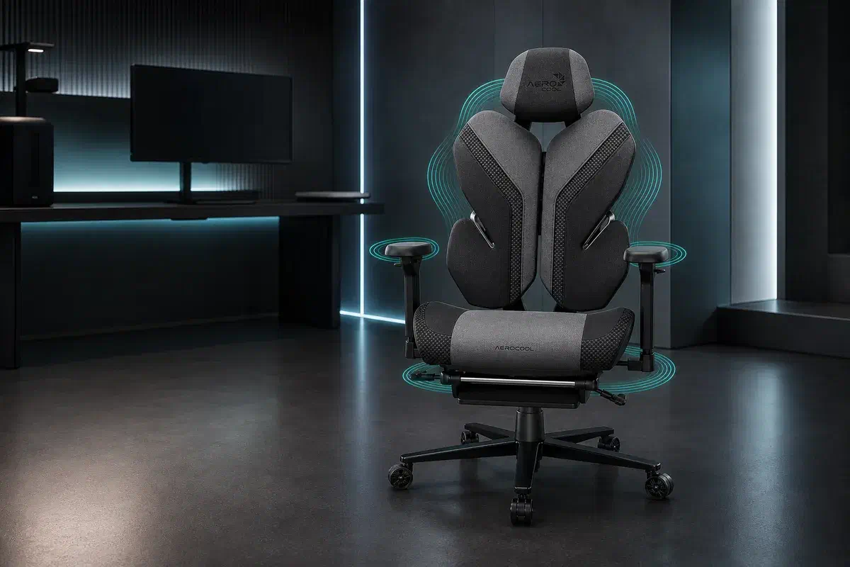 Крісло Aerocool у робочій зоні з нейтральною підтримкою спинки, сидіння і підлокітників