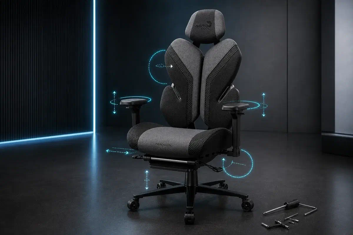 Кресло Aerocool с визуальными зонами настройки высоты, глубины сиденья, спинки, подлокотников и наклона