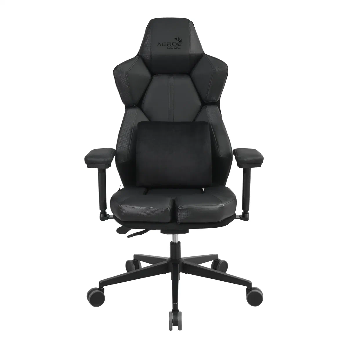 Крісло Aerocool XTAL Racer Black — Вигляд спереду з поперековою подушкою